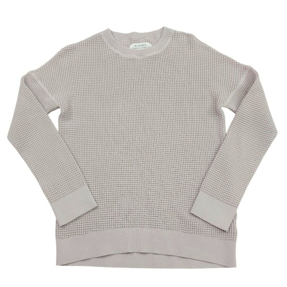 REI Co-op Womens Small Beige Gray Waffle Knit Sweater Cotton Pullover Crewneck